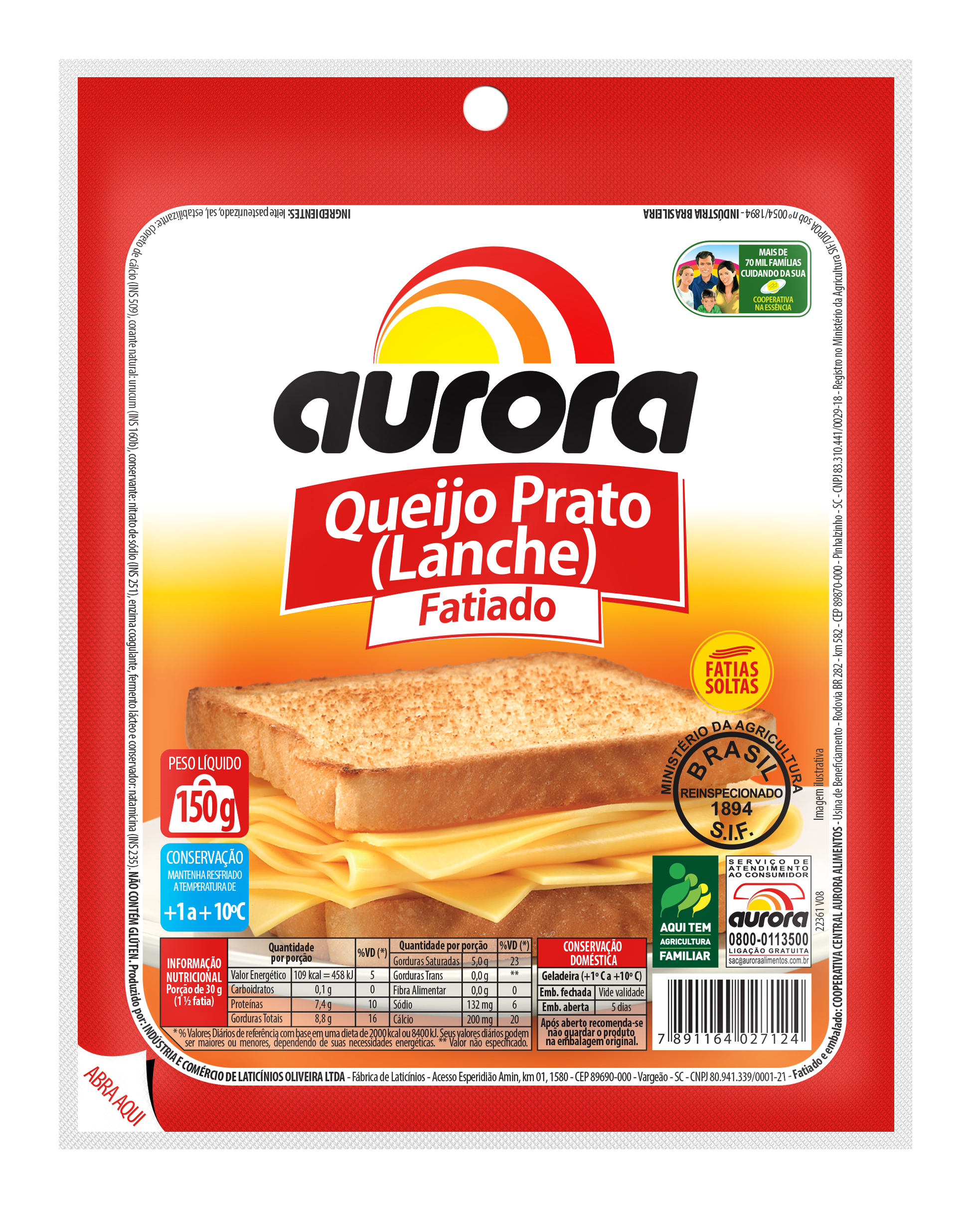 Queijo Prato Aurora 150g