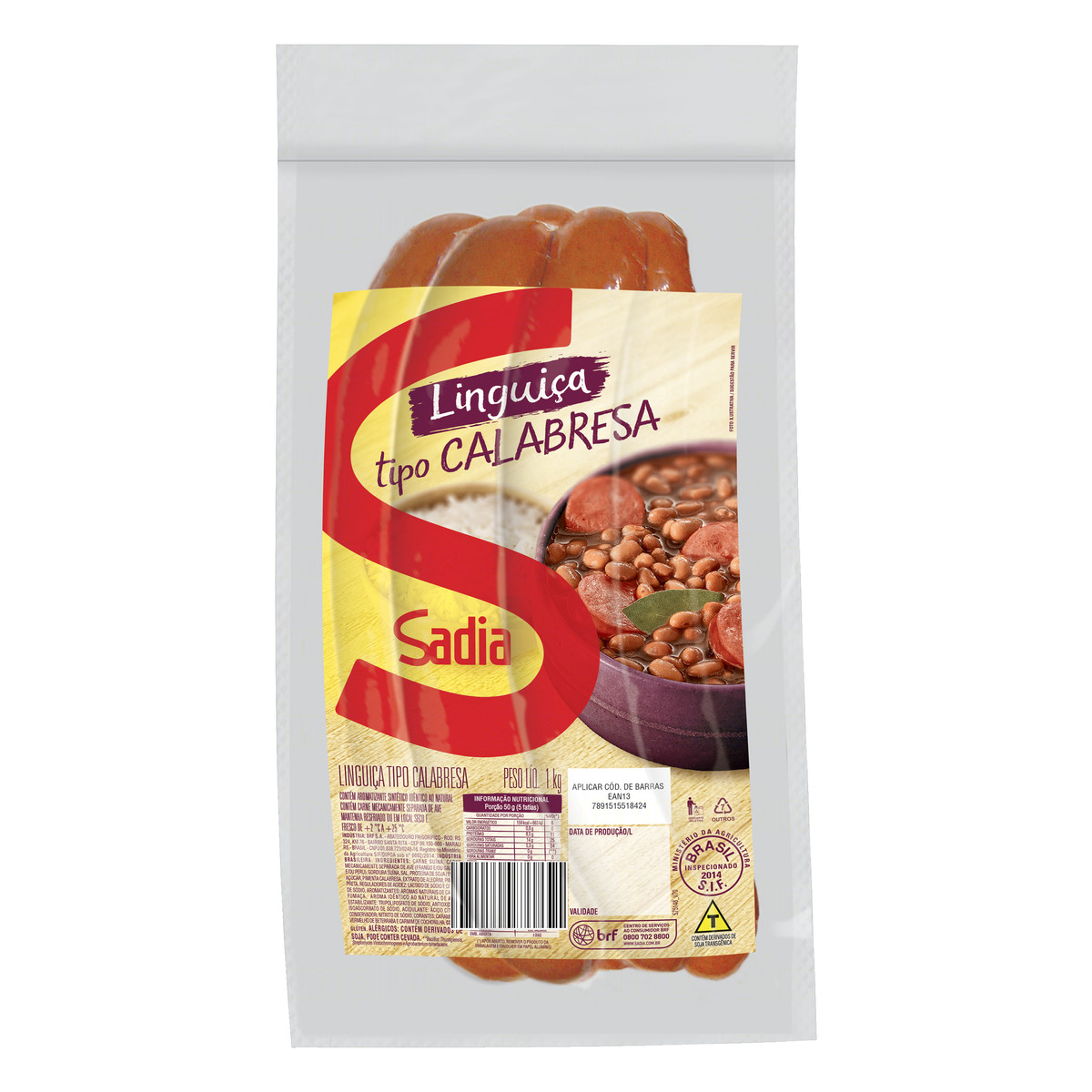 Linguica Tipo Calabresa Sadia Pct 1kg