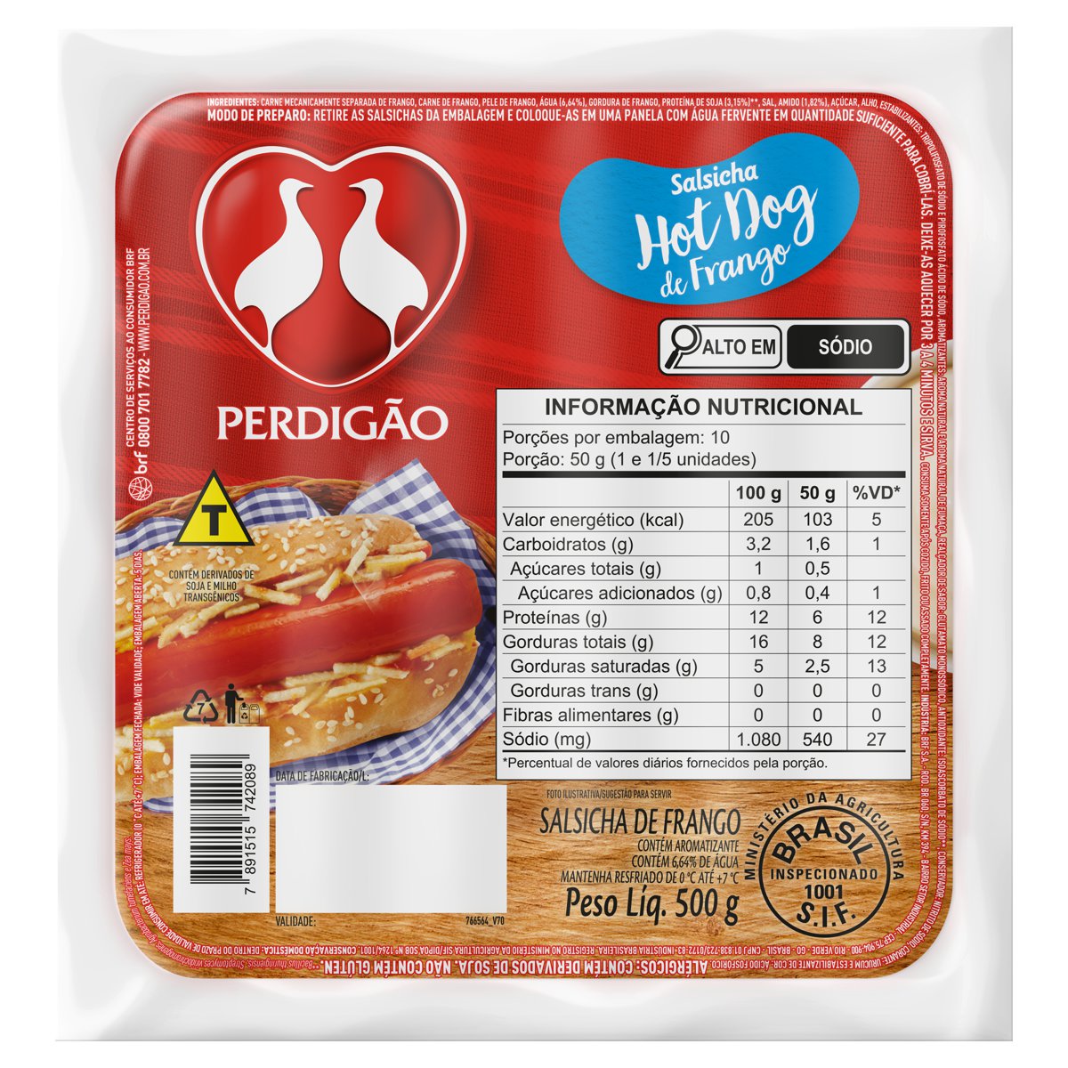 Salsicha Hot Dog Perdigao 500g