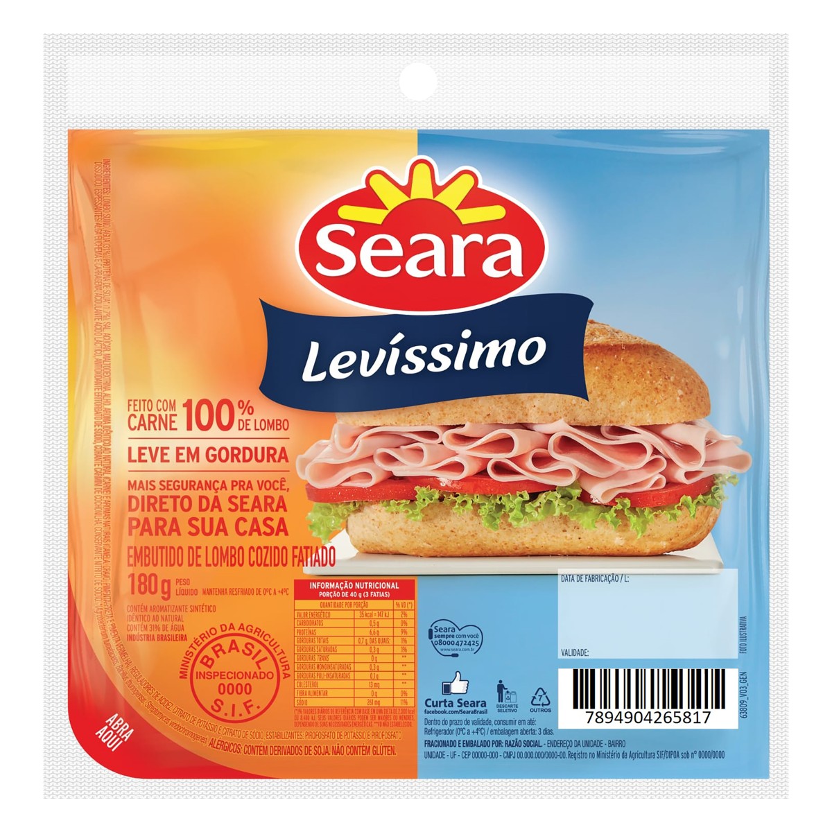 Embutido De Lombo Seara Levissimo 180g