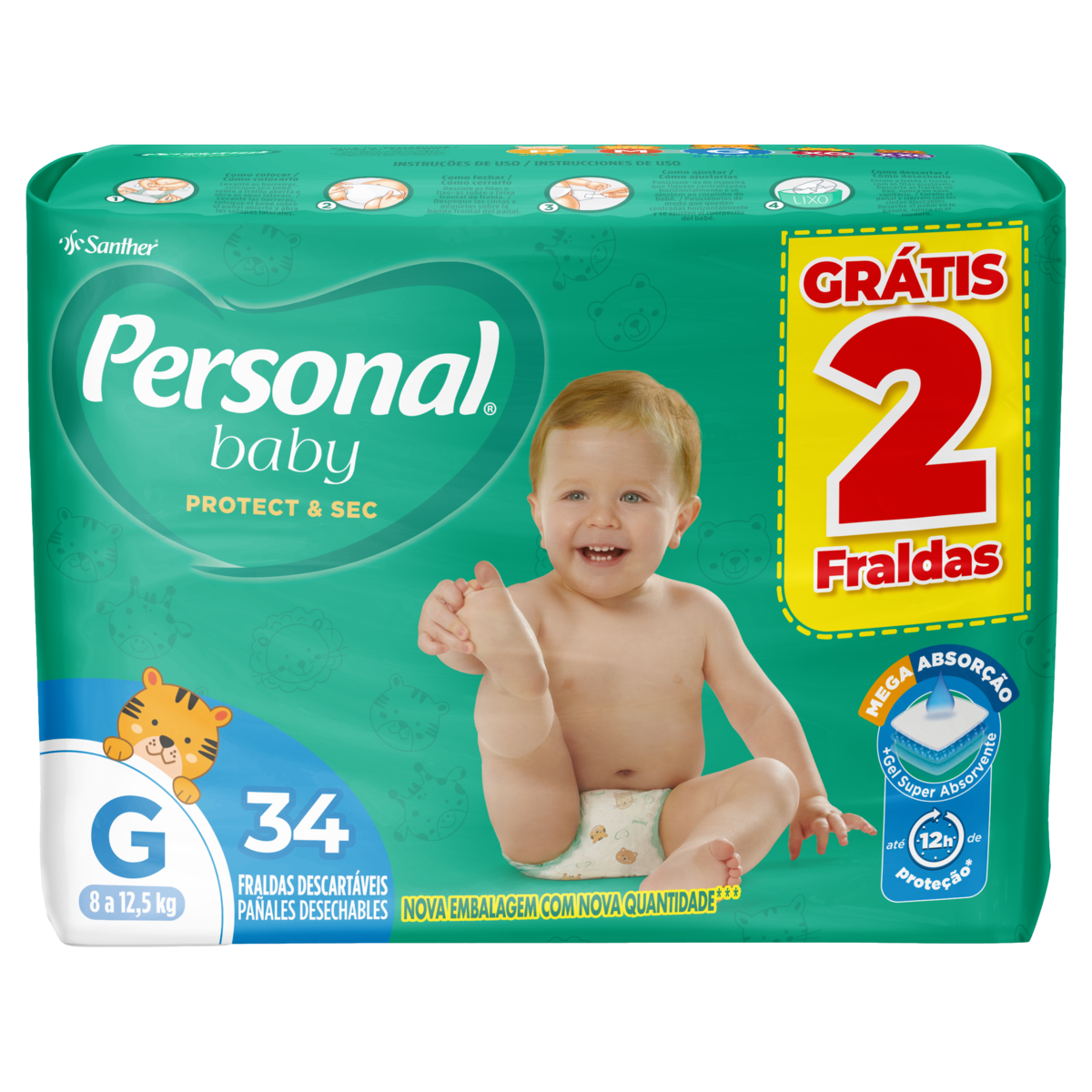 Fralda Descartaveis Personal g Lv34 Pg 32un
