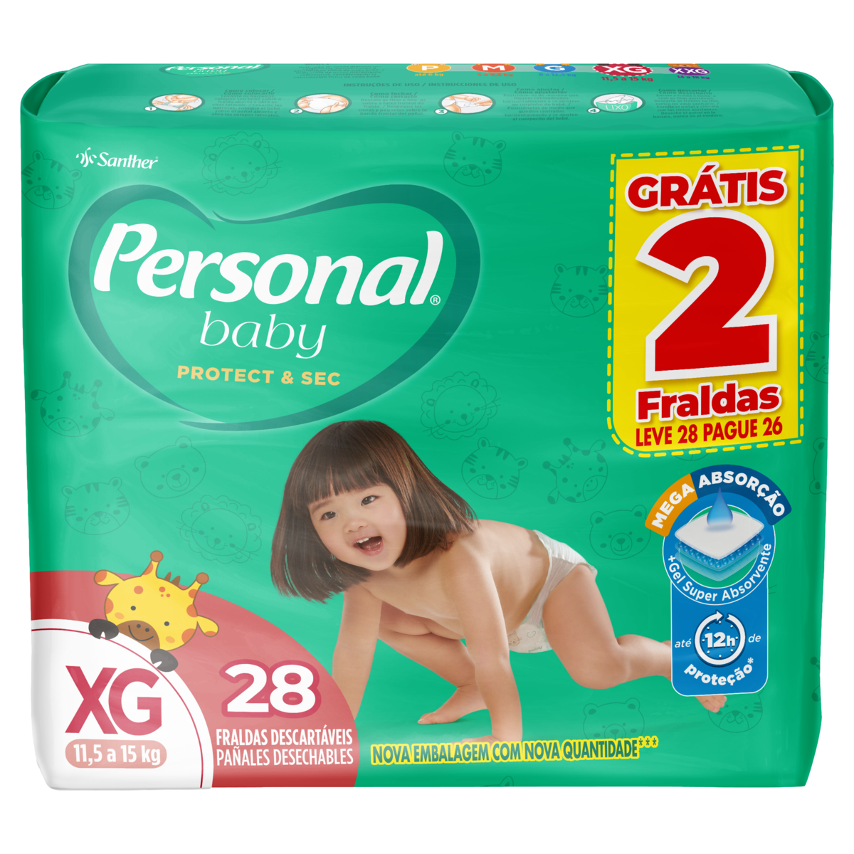 Fralda Descartaveis Personal Xg Lv28 Pg 26un