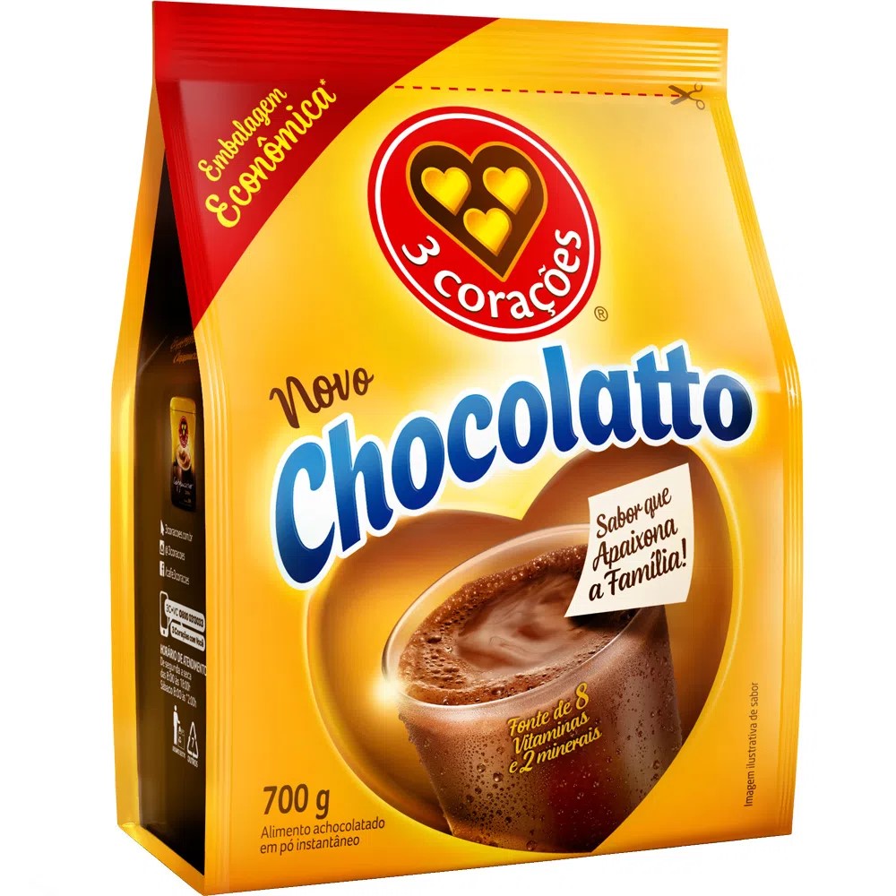 Achocolatado Po Achocolatto 3 Coracoes Sc 700g