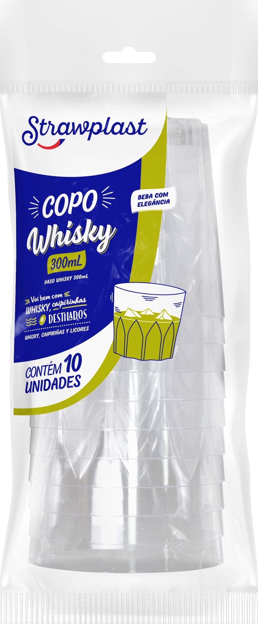 Copo Whisky Strawplast C/10 300ml